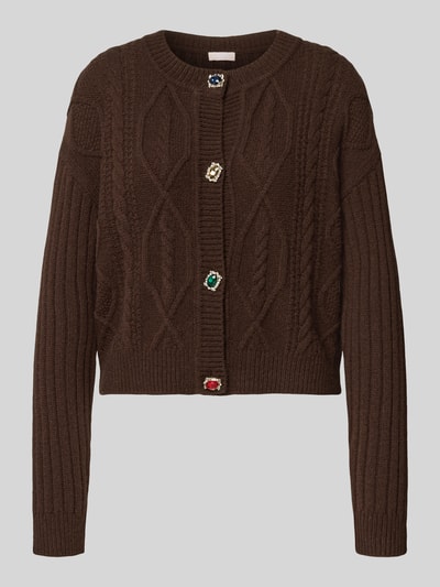 Liu Jo White Strickjacke mit gerippten Abschlüssen Schoko 2