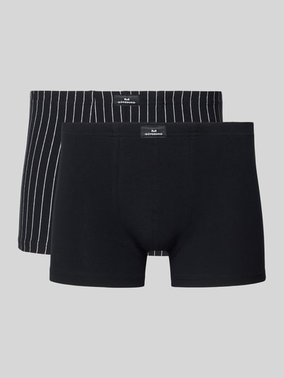 Produktfoto, Slim Fit Boxershorts mit Logo-Patch im 2er-Pack von Götzburg Wäsche für Herren aus elastischem Baumwoll-Mix, einfarbig schwarz und schwarz mit weißen Streifen