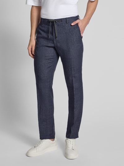 JOOP! Collection Slim fit linnen broek met elastische band, model 'Sake' Marineblauw - 4