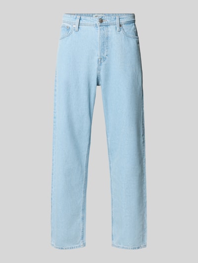 Produktfoto, Straight Fit Jeans aus reiner Baumwolle Modell 'Alex' von JACK & JONES in hellem Blau, 5-Pocket, sichtbare Textur