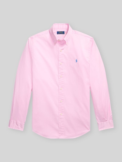 Produktfoto, Regular Fit Freizeithemd aus reiner Baumwolle von Polo Ralph Lauren in Optik: Unifarben, Button-Down-Kragen, Logo-Stitching, Materialverarbeitung: Twill, Langarm, Farbe Rosa, durchgehende Knopfleiste, Sportmanschette