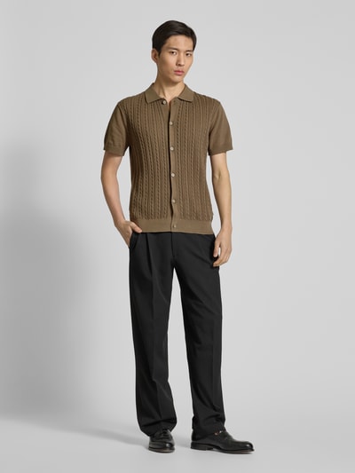 Lindbergh Relaxed Fit Freizeithemd mit Zopfmuster Camel 1