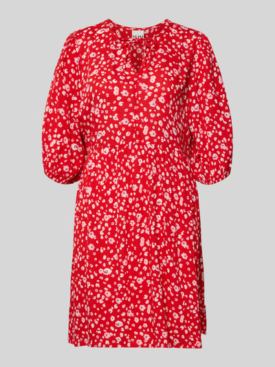Produktfoto, Minikleid aus Viskose im Allover-Look Modell 'MARRAKECH' von ICHI in kräftigem Rot mit weißen Musterpunkten, A-Linie, Damen, reine Viskose, Rückenlänge bei Größe S: 34 cm, Brustweite bei Größe S: 35 cm, Ärmellänge bei Größe S: 37 cm, glatte Textur