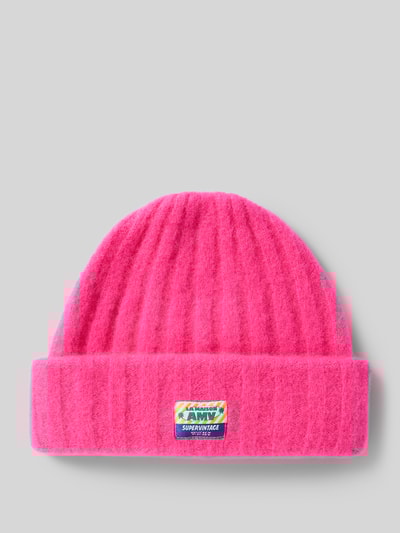 American Vintage Strickmütze mit Label-Patch Modell 'VITOW' Neon Pink 1
