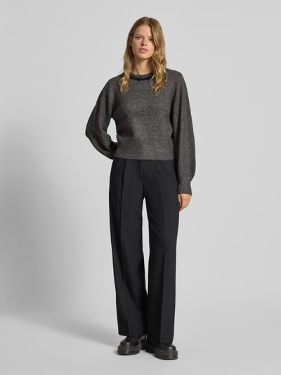 Only Regular Fit Strickpullover mit Schmucksteinbesatz Modell 'ELSA' Mittelgrau Melange 1