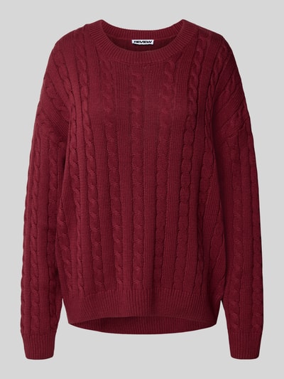 Review Gebreide pullover met kabelpatroon en ronde hals Bordeaux - 2