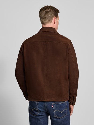 SELECTED HOMME Kurtka skórzana o kroju regular fit z efektem weluru model ‘THOM SUEDE’ Czekoladowy 5