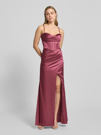 Luxuar Sukienka wieczorowa z satyny z rozcięciem i wiązaniem z tyłu Różowawy 1