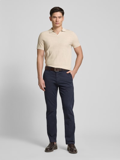 Profuomo Poloshirt mit V-Ausschnitt und Seiden-Anteil Beige 1