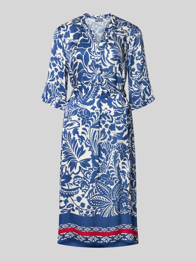 Produktfoto, Tunikakleid aus Viskose mit Bindegürtel von WHITE LABEL, taillierter Schnitt, Midikleid, Allover-Look, blau-weißes Muster