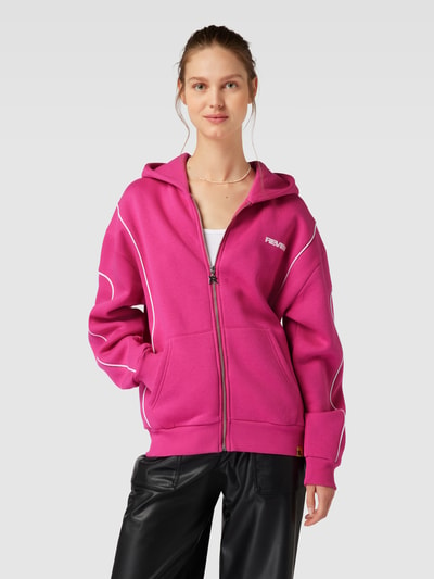 Review Sweatjacke mit Label-Print Fuchsia 4