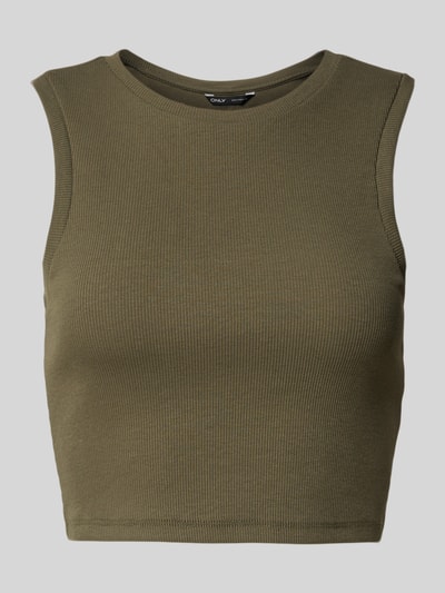 Only Slim Fit Crop Tops aus Baumwoll-Mix Modell 'VILMA' Oliv 2
