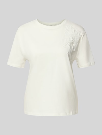 Produktfoto, Regular Fit T-Shirt aus reiner Baumwolle mit Blumen-Applikation von Christian Berg Woman, Kurzarm, Farbe Weiß, glatte Textur