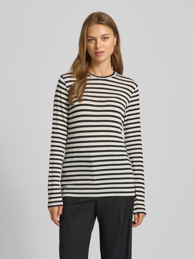 Windsor Shirt met lange mouwen en geribde ronde hals Zwart - 4