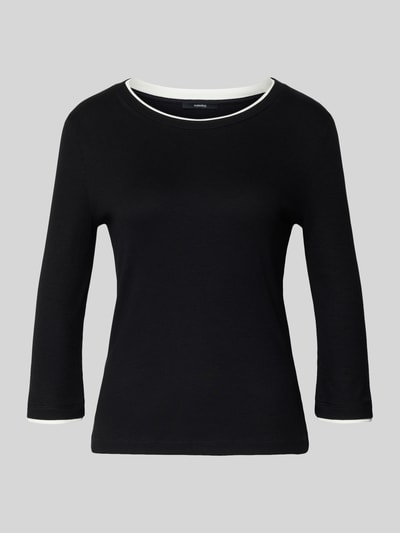 Produktfoto, Longsleeve mit 3/4-Arm Modell 'Kalora' von Someday aus schwarzem Viskose-Elasthan-Mix, Rundhalsausschnitt, Slim Fit, Rückseite hell abgesetzt.