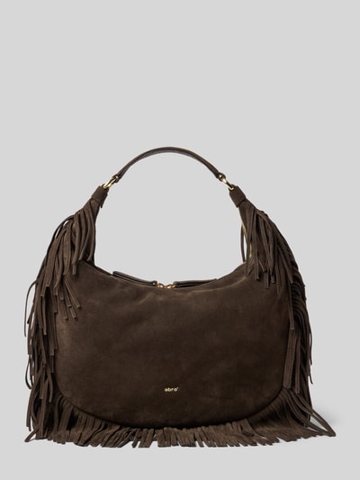 Produktfoto, Handtasche aus Leder mit Fransen Modell 'NANA' von Abro in Dunkelbraun, Echtleder, Reißverschluss, Label-Detail, strukturierte Oberfläche