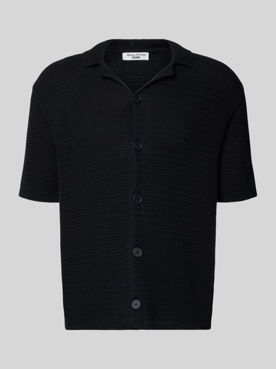 Produktfoto, Regular Fit Freizeithemd aus reiner Baumwolle von Marc O'Polo Denim in Optik: Unifarben, Strick, einreihige Knopfleiste, Label-Applikation, kurzarm, geripptem Ärmel- und Rumpfabschluss, Materialverarbeitung: Strick, Farbe Schwarz