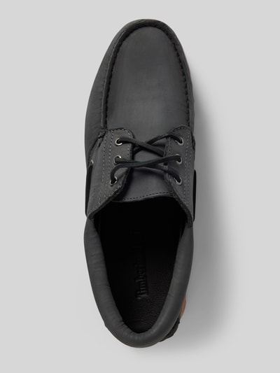 Produktfoto, Bootsschuhe aus Leder mit profilierter Sohle von Timberland in Schwarz, zaokrąglony czubek, wiązanie, podeszwa profilowana, naturalna skóra, wysokość obcasa 3 cm, wysokość cholewki 7 cm, szerokość w rozmiarze 44: 9 cm