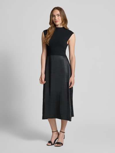 BOSS Sukienka z dzianiny taliowana ze spódnicą z satyny model ‘FERDOLINI’ Czarny 4