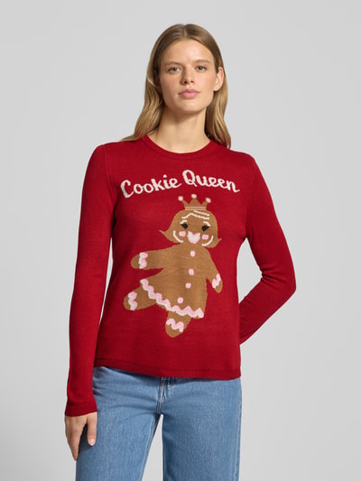 ONLY Sweter świąteczny o kroju regular fit z napisem model ‘XMAS GINGERBREAD’ Czerwony 4