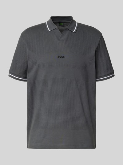 BOSS Green Regular fit poloshirt met labelstitching Donkergrijs - 2
