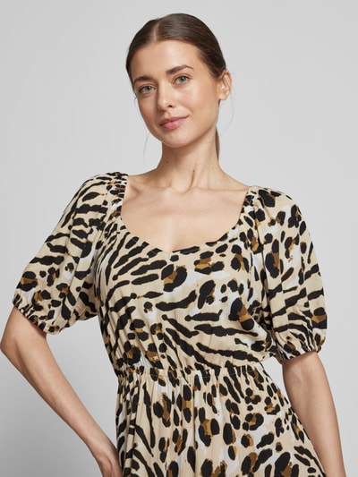 ICHI Midikleid aus Viskose mit V-Ausschnitt Beige 3