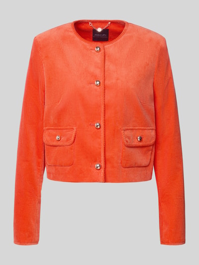 Produktfoto, Regular Fit Kurzblazer aus reiner Baumwolle von Marc Cain in Orange, Cordstruktur, Rundhalsausschnitt, Knopfleiste, Pattentaschen