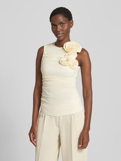 YAS Slim Fit Bluse mit floralem Besatz Modell 'Orchida' Offwhite 4