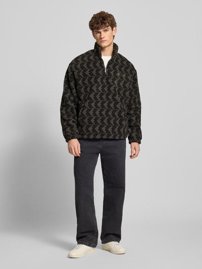 KARL KANI Fleecepullover met opstaande kraag en ritssluiting Zwart - 1