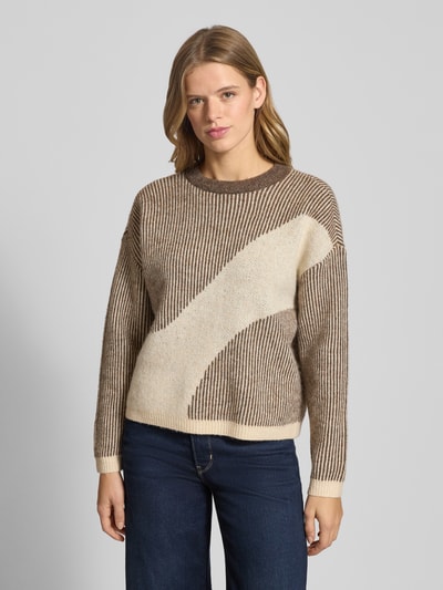 Pieces Loose fit gebreide pullover met all-over motief, model 'LINNA' Beige gemêleerd - 4
