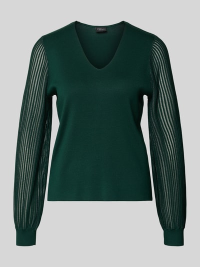 s.Oliver BLACK LABEL Sweter o kroju regular fit z półprzezroczystymi, bufiastymi rękawami Zielony 2