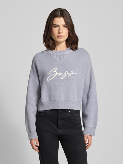 BOSS Orange Relaxed Fit Strickpullover aus reiner Baumwolle Modell 'FINEVRA' Hellgrau 4