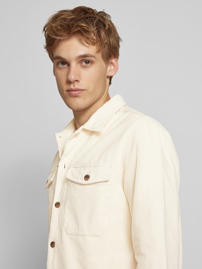 Jack & Jones Regular fit ribcordoverhemd met paspelzakken op de borst, model 'EDDIE' Ecru - 3