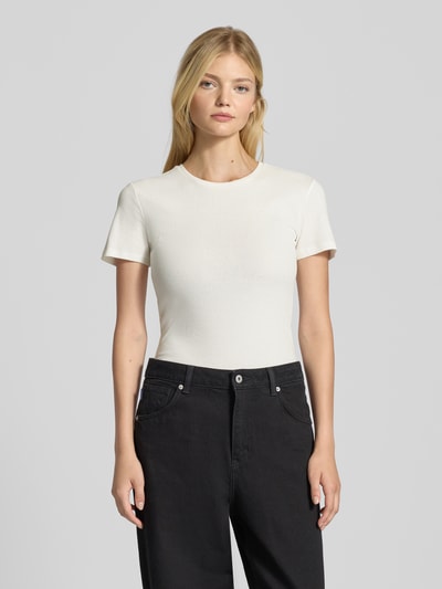 Pieces T-shirt o kroju slim fit z mieszanki bawełny model ‘RUKA’ Biały 4