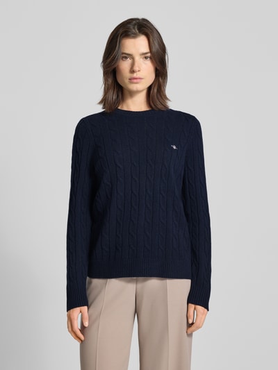 Gant Strickpullover mit Zopfmuster und Label-Stitching Dunkelblau 4