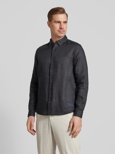 Scotch & Soda Regular fit linnen overhemd met labelstitching  - 4