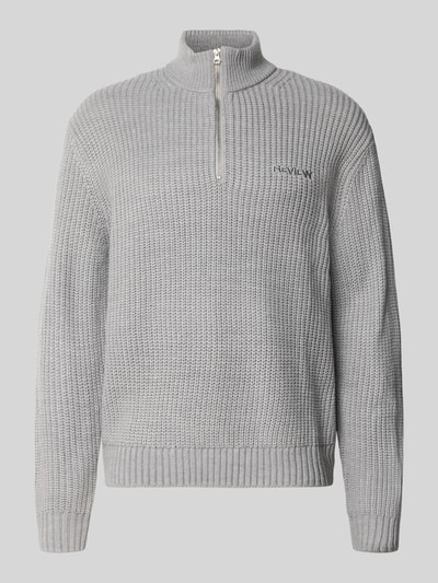 REVIEW Strickpullover mit Stehkragen und Reißverschluss Hellgrau Melange 2