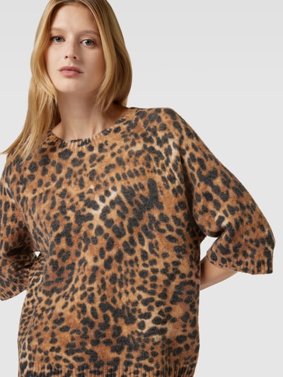 Oui Gebreide pullover met dierenprint Camel - 3