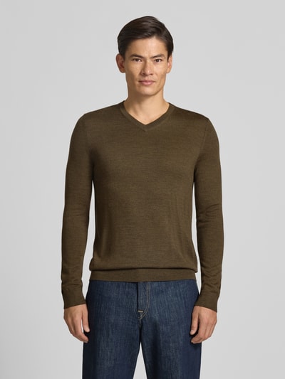 Christian Berg Men Strickpullover aus Woll-Mix mit V-Ausschnitt Khaki Melange 4