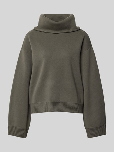 Produktfoto, Oversized Pullover aus Woll-Kaschmir-Mix von Iro in olijfgroen met col, tricotlook en ribboorden, ruglengte maat S 79 cm