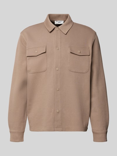 Produktfoto, Relaxed Fit Hemdjacke aus reiner Baumwolle von Marc O'Polo Denim, Optik: Unifarben, zwei Brusttaschen, Sweat-Material, beige Textur
