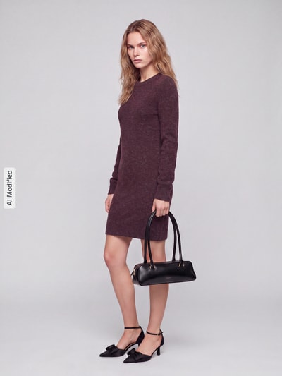 VERO MODA Strickkleid mit gerippten Abschlüssen Dunkelrot 1