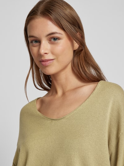 Drykorn Cropped Strickpullover mit U-Ausschnitt Oliv 3