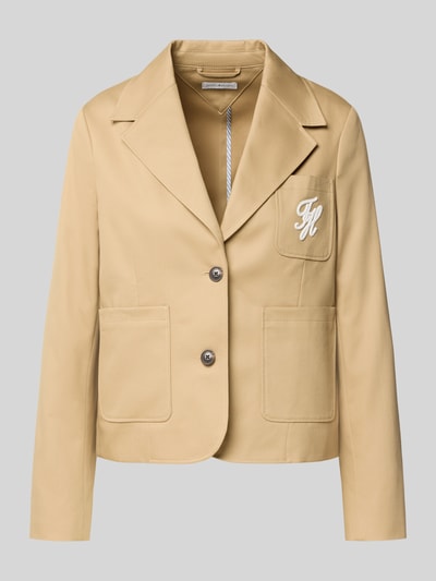 Produktfoto, Regular Fit Kurzblazer aus reiner Baumwolle von Tommy Hilfiger in Beige mit glatter Textur, klassischen Knöpfen und Patch-Taschen