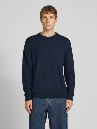 Pepe Jeans Regular fit gebreide pullover van een mix van viscose en katoen, model 'PHINEAS' Marineblauw - 4