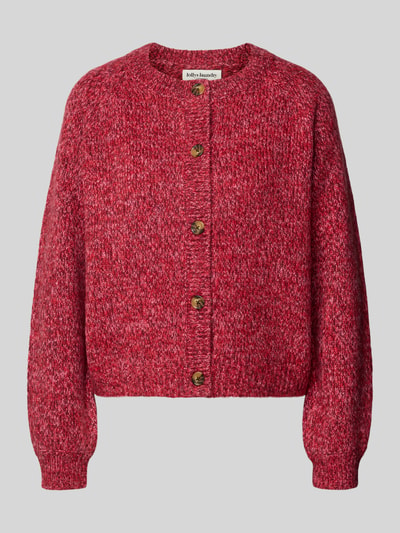 Produktfoto, Relaxed Fit Strickjacke aus Woll-Mix Modell 'Nova' von LOLLYS LAUNDRY in meliertem Rot mit Knopfleiste, Damen Strickjacke, grobe Textur