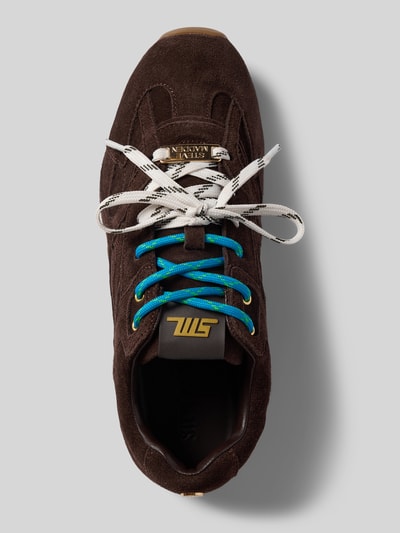 Productfoto, Sneaker aus echtem Leder mit Logo-Detail Modell 'Asiel' van Steve Madden in donkerbruin leer met vetersluiting, profielzool, afgeronde pasvorm, logodetail, dames, hakhoogte maat 40: 1 cm, schachthoogte: 8 cm, schachtbreedte: 7 cm