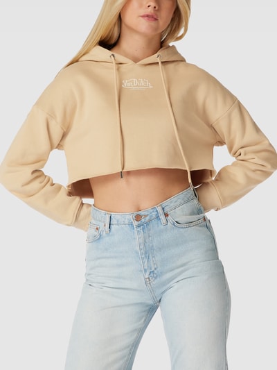 Von Dutch Cropped Hoodie mit Label-Prints Modell 'Munja' Beige 4