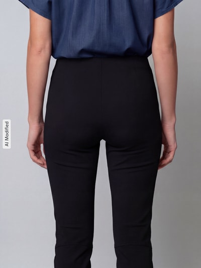 Vrouwenmodel draagt Regular fit smalle broek met katoen-aandeel model 'SABRINA' van SEDUCTIVE, dames, zwart, geheel achteraanzicht