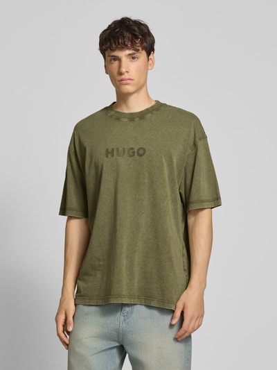 Hugo Blue T-Shirt mit Label-Print Modell 'Nebute' Oliv 4
